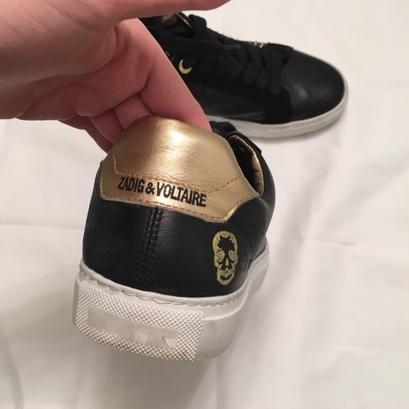Zadig & Voltaire Black And Gold Skull Sneakers - Picture 5 of 8